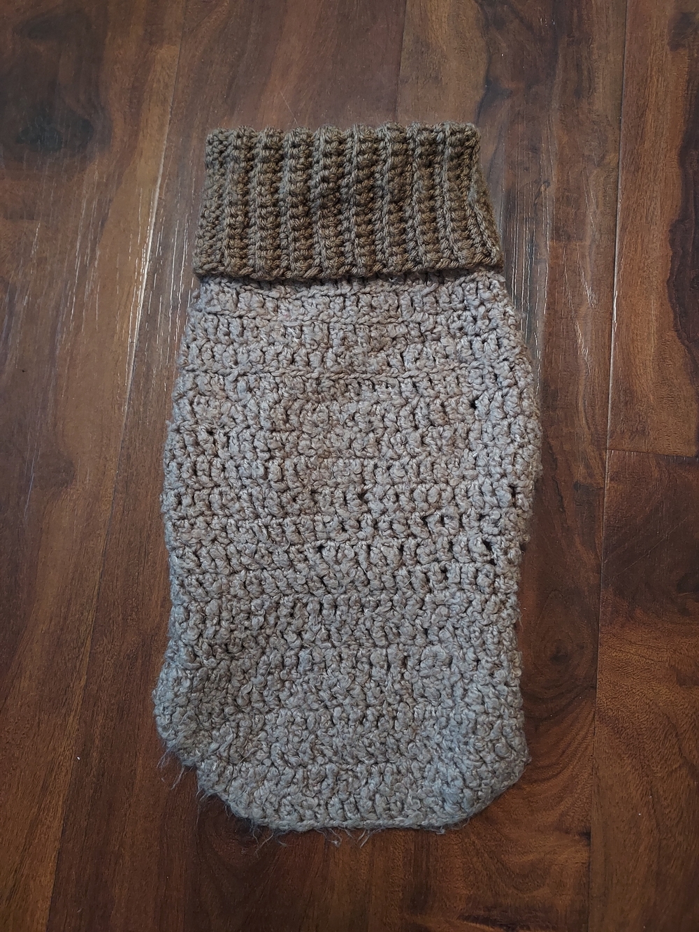 Handmade Brown Crochet Dog Sweater with Foldover Collar